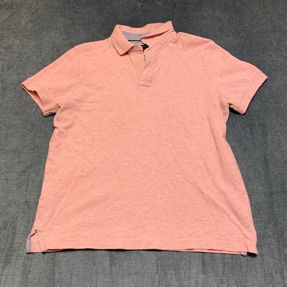 Tommy Hilfiger Polo Shirt Men Medium Pink Melange Textured Side Slit Golf Tennis
